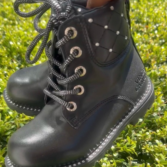 Vince Camuto toddler boots with rhinestones decorated around the top - Picture 3 of 5